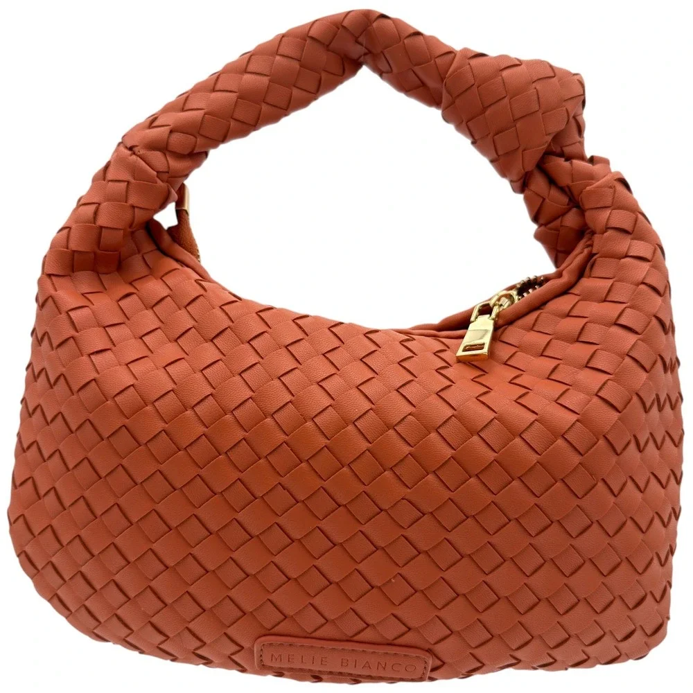 Melie Bianco Woven Vegan Leather Hobo Shoulder Bag Coral NWOT Small Zip Purse